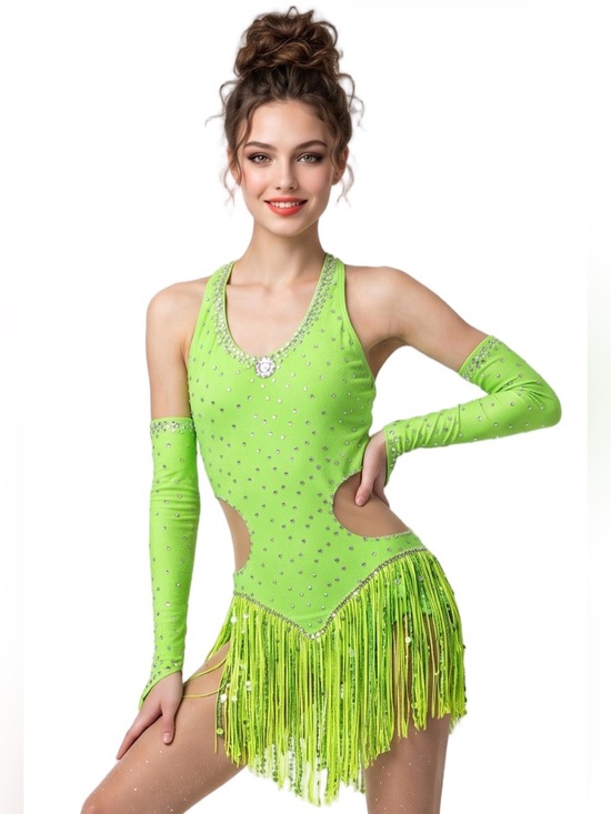 Source Unknown Dresses & Skirts - Lime Green Halter top leotard Dance Costume with Rhinestones and arm bands